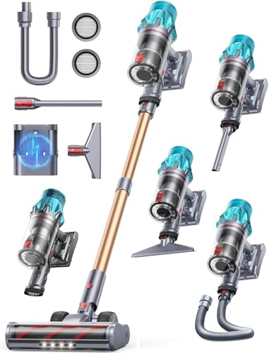 Fieety Cordless Vacuum Cleaner 600W/50Kpa, Stick Vacuum Cleaners 65 Mins Max Runtime with Charging Dock, Self-Standing Handheld Vacuum with Touch Display, 6-in-1 Vacuum Cleaner for Carpet/Hard Floor/Pet Hair