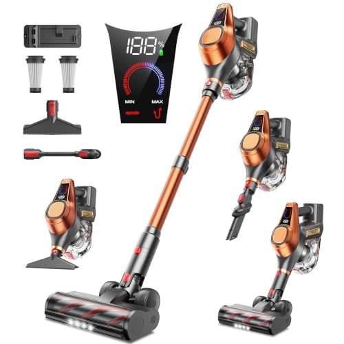 Fieety Cordless Vacuum Cleaner 650W 55KPA 70Mins Powerful Vacuum Cleaners for Home, 1.8L Dust Cup, LED Display, Anti-Tangle Self-Standing Stick Vacuum for Carpet/Hardwood Floor/Pet Hair/Car